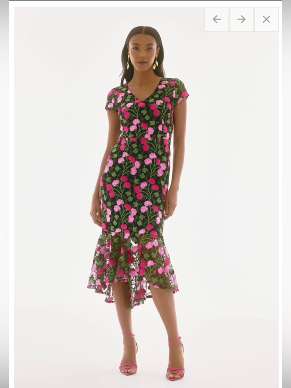 Joseph Ribkoff Signature Floral Sheath Dress with Pink Embroidery